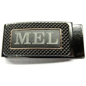 "MEL" Initial Engraved Money Clip Black Stainless Steel Credit Card Cash ID